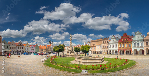 Telc main square - Zacharias of Hradec Square with the Marian Plague Column in Telc, Czech republic