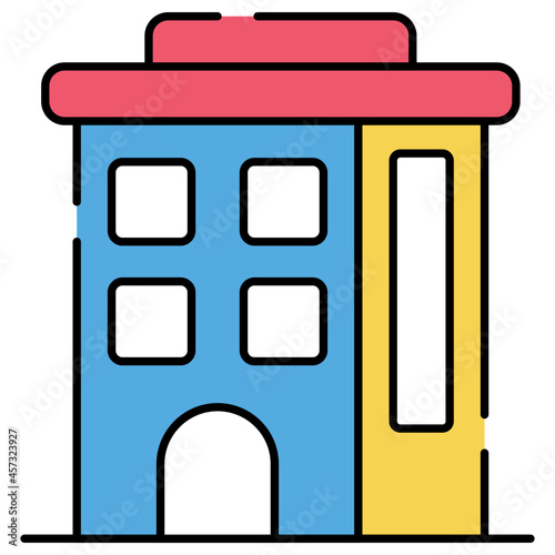 A flat design icon of commercial building