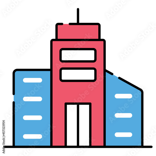 A flat design icon of commercial building, architecture vector