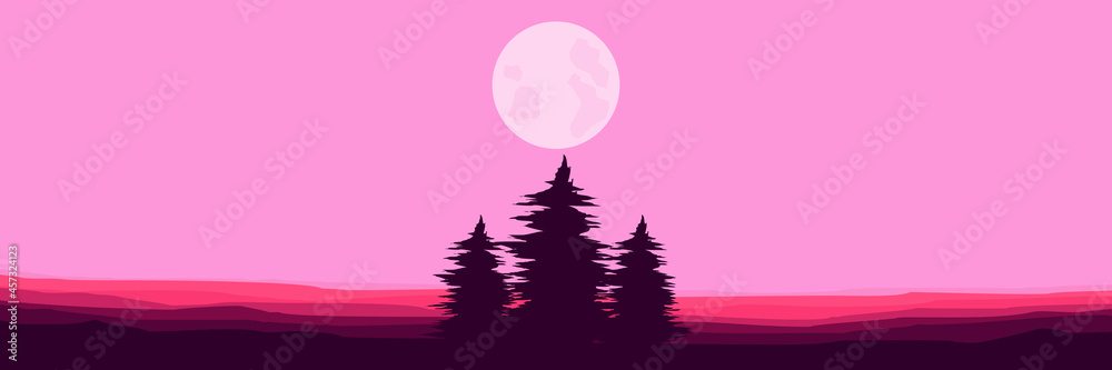 moonrise in mountain landscape vector illustration design for wallpaper design, design template, background template, and tourism design template