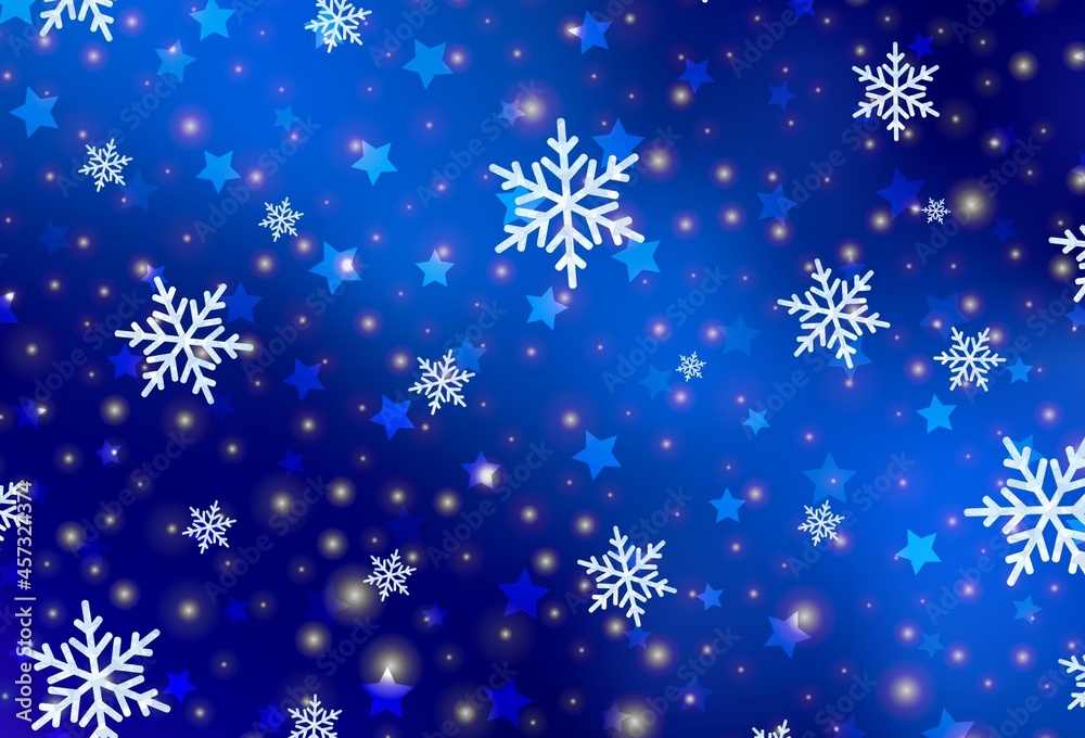 Light BLUE vector pattern with christmas snowflakes, stars. Light BLUE vector pattern with christmas snowflakes, stars.