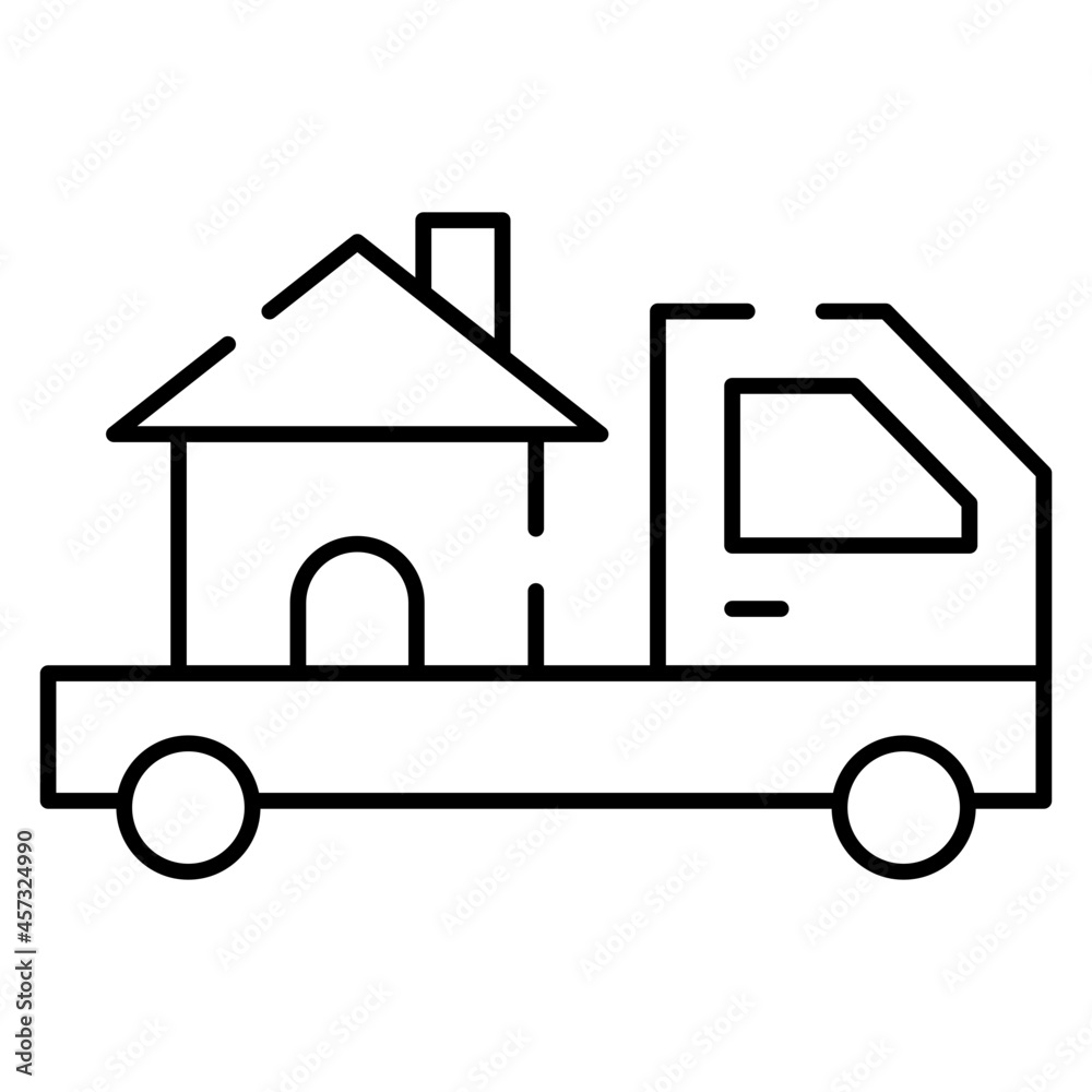 House building on truck depicting concept of home delivery House building on truck depicting concept of home delivery