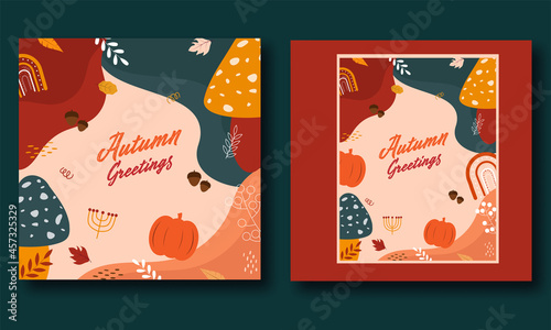 Autumn Greetings Card Or Poster Design In Two Options.