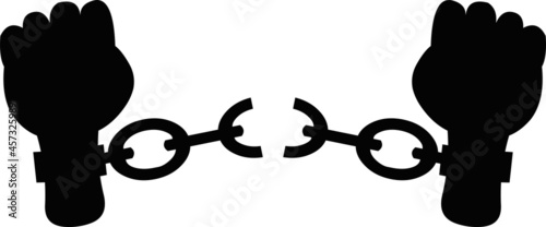 Vector illustration of a black silhouette of a hands breaking free from chains