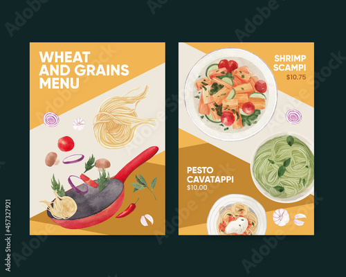 Menu template with pasta cancept,watercolor style