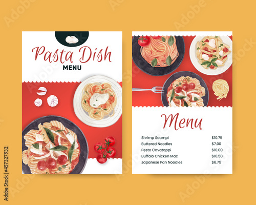 Menu template with pasta cancept,watercolor style