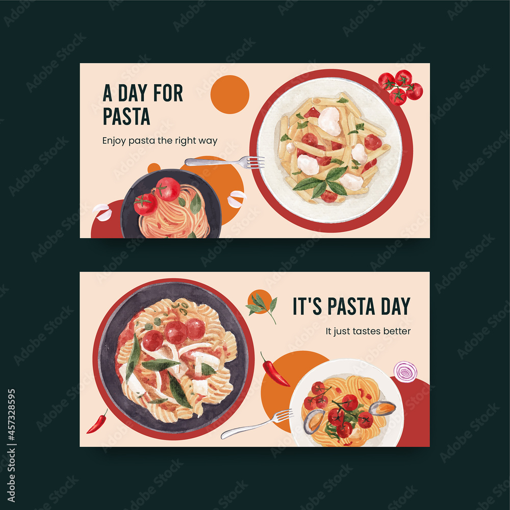 Twitter template with pasta cancept,watercolor style