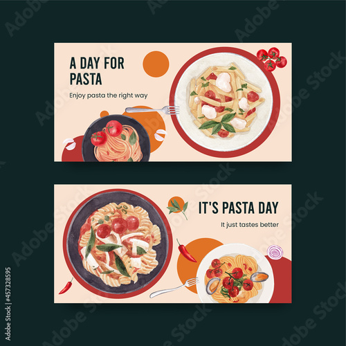 Twitter template with pasta cancept,watercolor style