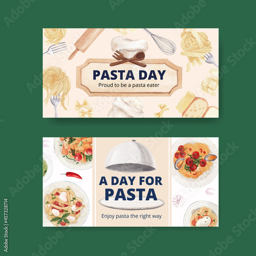 Twitter template with pasta cancept,watercolor style