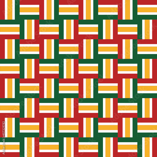 Abstract graphic seamless of three bars in red,yellow and green are weave together .Vector beautiful plaid pattern design for decorating , fabric, wrapping, textile, wallpaper, apparel Christmas Eve. 