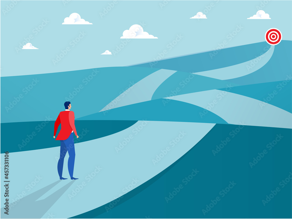 Businessman looking way to goal ,target on blue background Vector illustration Businessman looking way to goal ,target on blue background Vector illustration