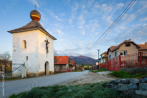 Historical bell tower in Ondrasova village, Slovakia.