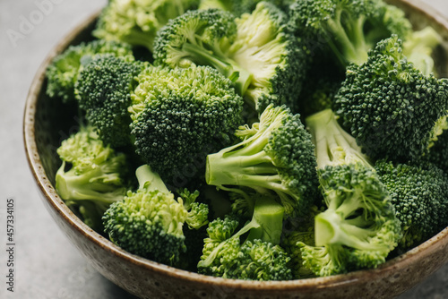 Closeup of broccoli florets in a bowl