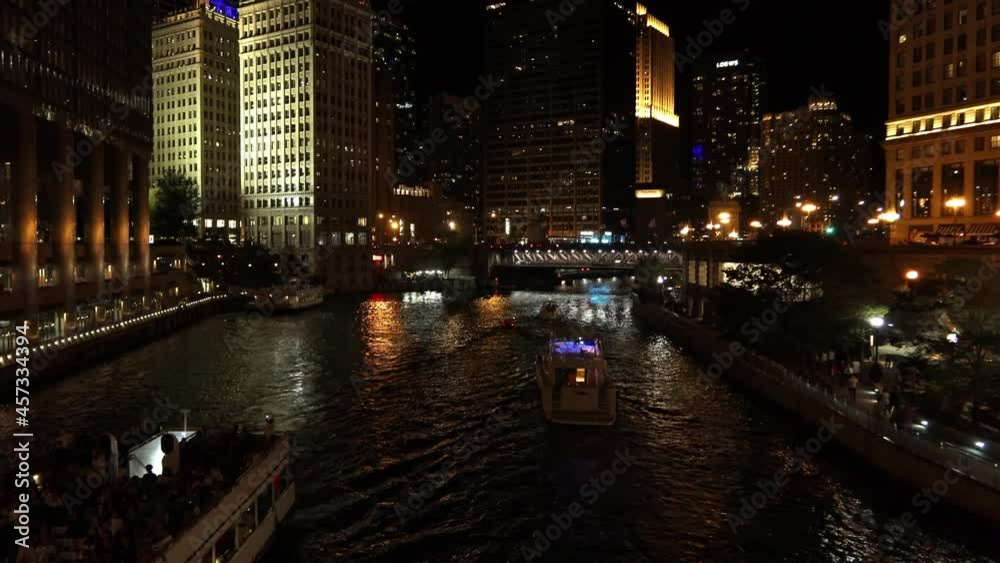 View of beautiful chicago downtown river at night