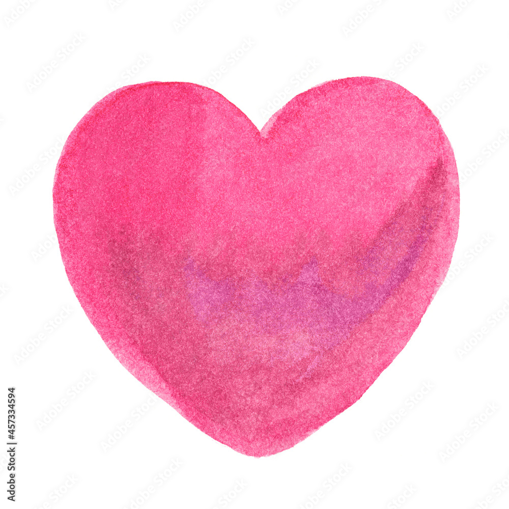 heart shape watercolor pink for sticker and clip art, pink watercolor heart shape hand drawn art
