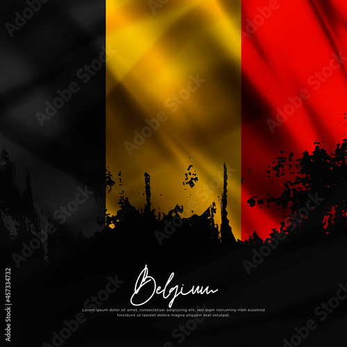 illustration of waving Belgium flag silk grunge background
