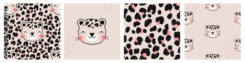Cute leopard hand drawn vector print. Animal wild at heart