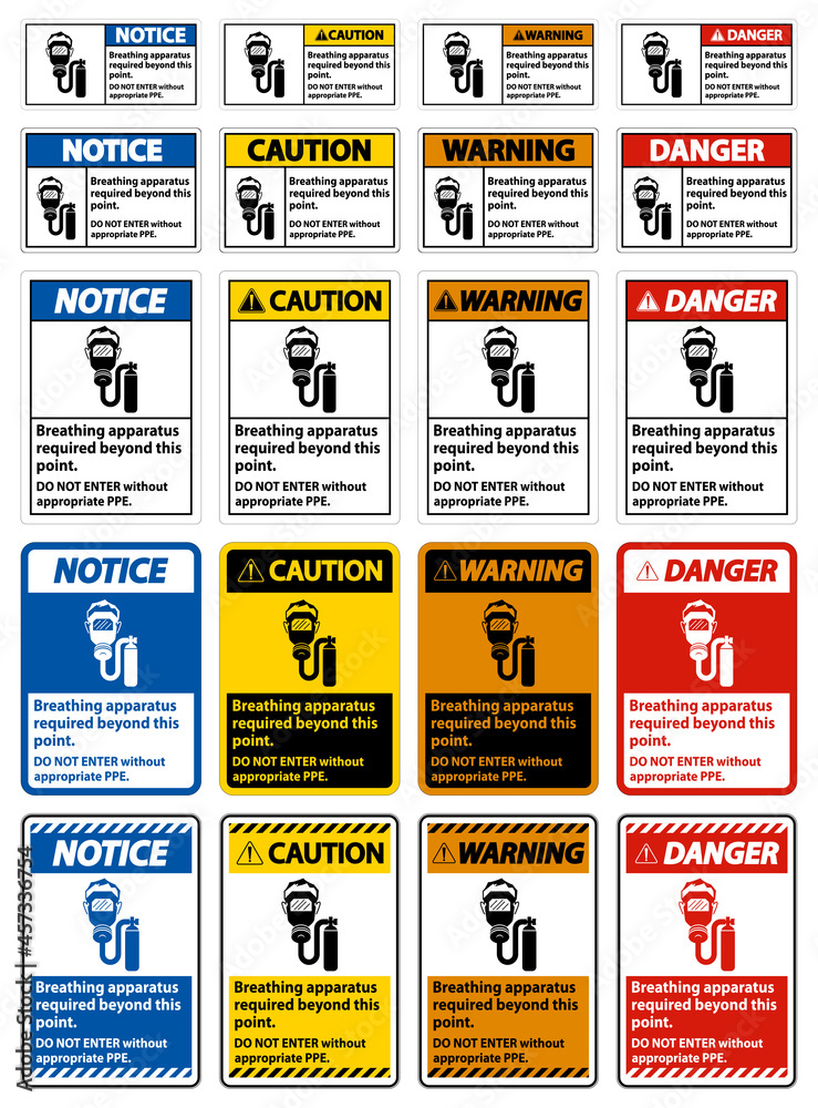 Obraz premium Warning Sign Breathing Apparatus Required Beyond This Point, Do Not Enter Without Appropriate PPE