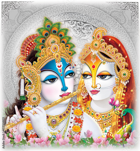 Fototapeta Naklejka Na Ścianę i Meble -  High-Resolution Indian God Radha Krishna Illustrations, Digital Paintings