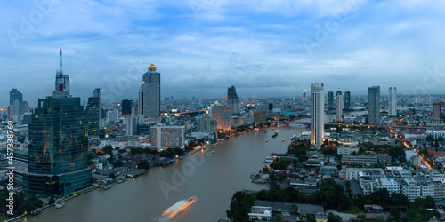 Panoramic view of Bangkok at blue hour, Thailand. Asia.