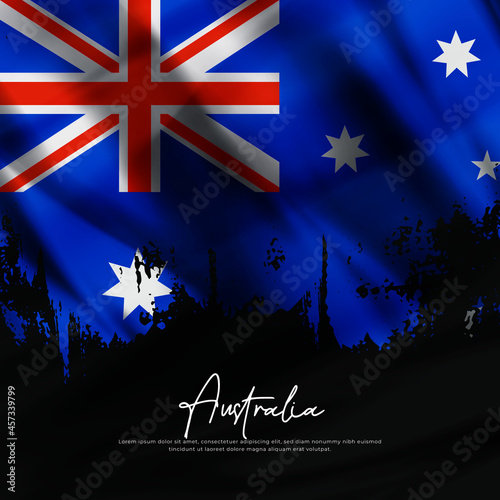 illustration of waving Australia flag silk grunge background