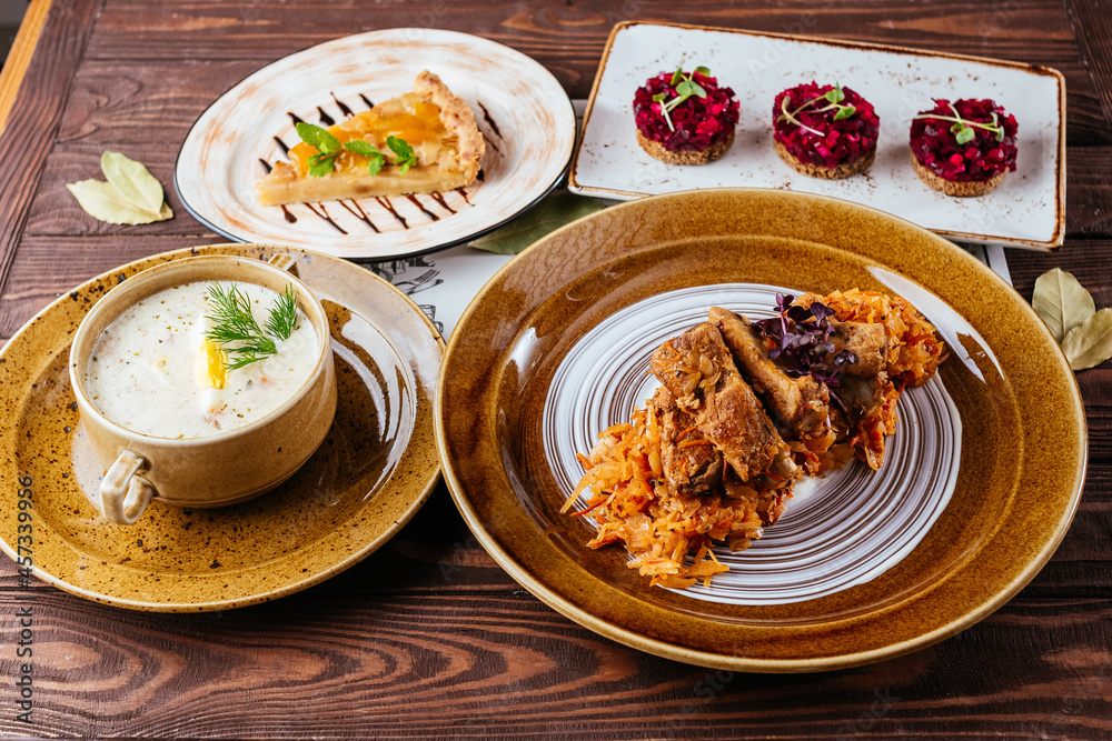 meat and vegetables on a plate. menu. top view meat and vegetables on a plate. menu. top view