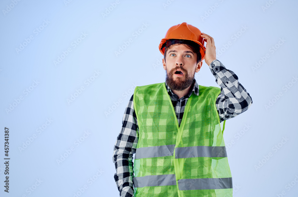 bearded man in orange hard hat construction professional isolated background