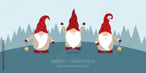 three cute christmas gnomes with funny caps