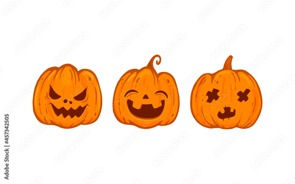 Fototapeta premium set of halloween pumpkins isolated on white, jack o lantern halloween