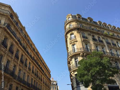 View of residential buildings in the Hôtel de Ville neighborhood of Marseille, France. photo