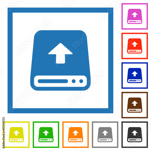 Upload from hard disk flat framed icons