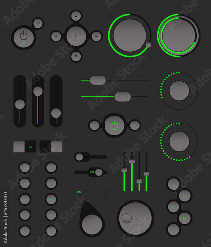 Light Web UI Elements Design Gray. Elements: Buttons, Switches, Slider