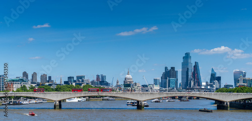 London panorama with Landmarks and Waterloo Bridge over the River Thames.