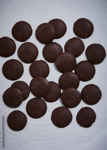 dark chocolate melts close up photo