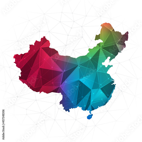 China Map - Abstract polygon vector illustration low poly colorful style gradient graphic on white background