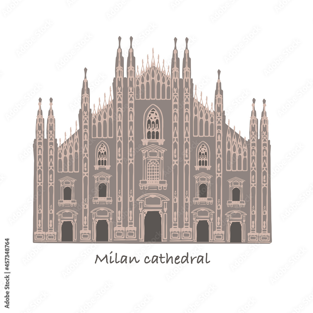 Milan building World Famous Place. Italy. Cartoon doodle art for design. Traditional symbol full color vector illustration.