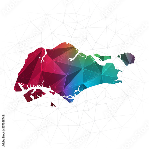 Singapore Map - Abstract polygon vector illustration low poly colorful style gradient graphic on white background