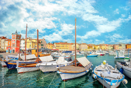 Marina and harbour of Rovinj town. Istria, Croatia photo