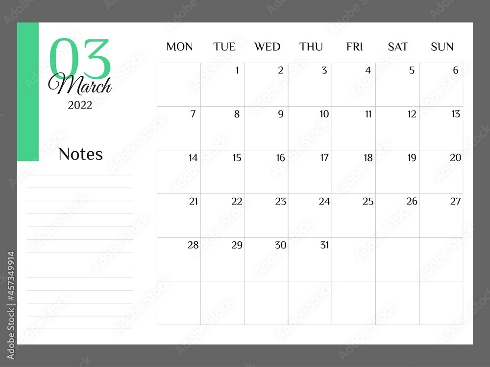 Monthly November for March 2022 template planner minimalist. Colorful planner 2022 with calendar. Vector illustration. Blank white notebook page A4. Printable template. Week Starts on Monday Monthly November for March 2022 template planner minimalist. Colorful planner 2022 with calendar. Vector illustration. Blank white notebook page A4. Printable template. Week Starts on Monday