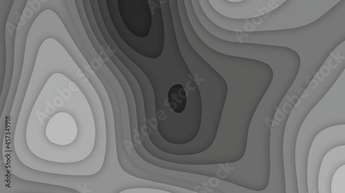 Black and white wave abstract paper cut. Abstract colorful wavy banners. Color geometric form paper cutout. Map line of topography vector illustration. 3D Render of Topology Relief Background