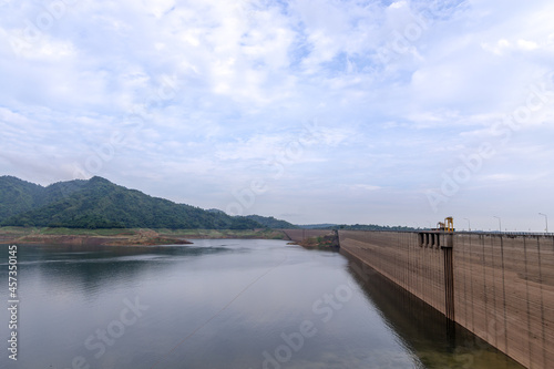 A resoervoir with the mountain background at Dam Khun Dan Pra Kan Cho  Nakhonnayok  Thailand