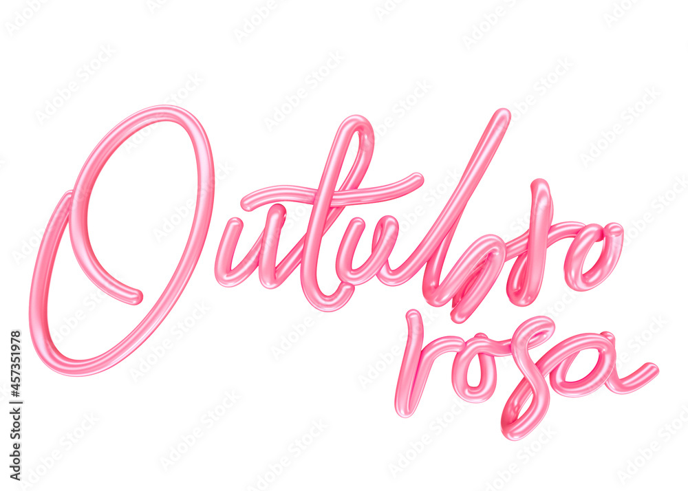 Pink October Lettering 3d isolated. Outubro rosa means pink october in brazilian portuguese. - obrazy, fototapety, plakaty 