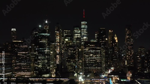Wallpaper Mural Drone Night Shot Of The New York City Manhattan Skyline, Freedom Tower and Hudson River, Shot From Brooklyn Torontodigital.ca