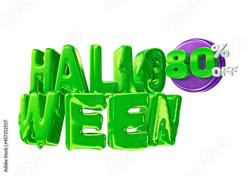 Purple and green Halloween Offer 80% off discount 3d label isolated.