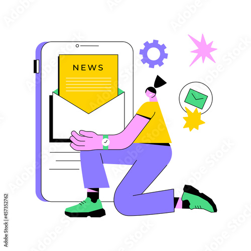 Newsletter abstract concept vector illustration. Subscribe for latest news, newsletter website tab, menu bar, UI, get updates, company web page, sign for promotion, news mail abstract metaphor.