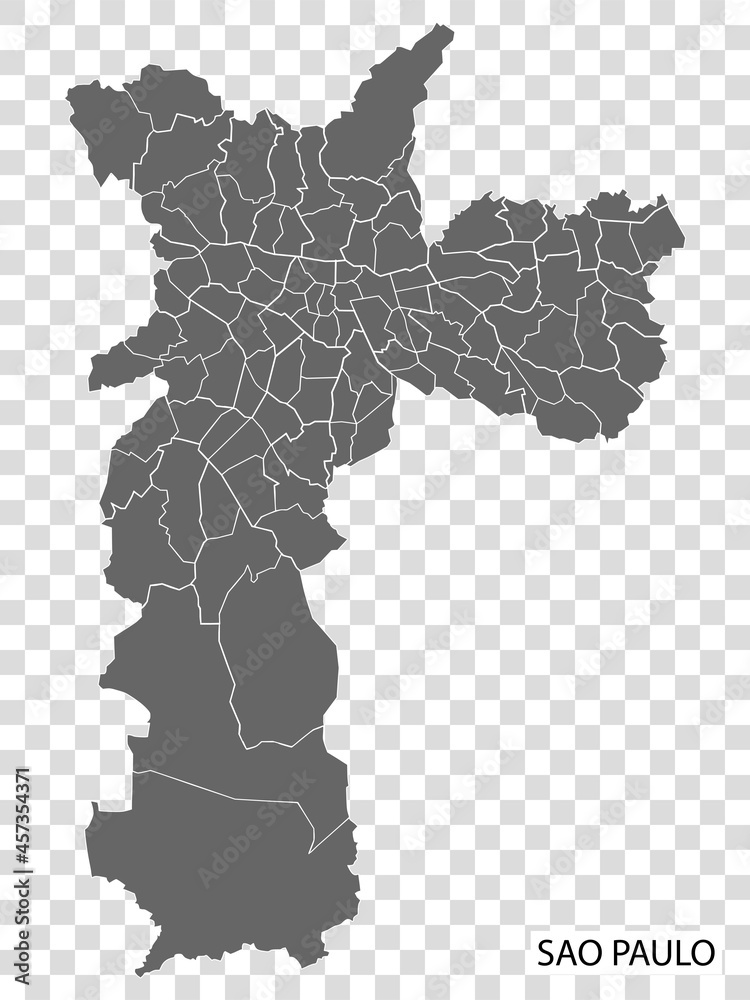 High Quality map of Sao Paulo is a city of Brazil, with borders of the districts. Map of Sao Paulo city for your web site design, app, UI. EPS10.