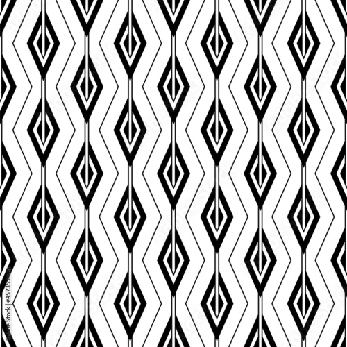 Geometric seamless pattern. Abstract geometry background. Repeated black and white texture. Geometrical printed. Repeating geo line pattern. Hexagon printing for design prints. Vector illustration
