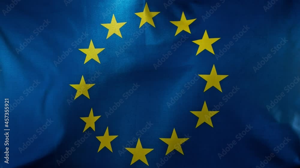 Close up of EU Flag Waving. EU Banner Flaping in Wind. Super Slow Motion at 1000 fps.