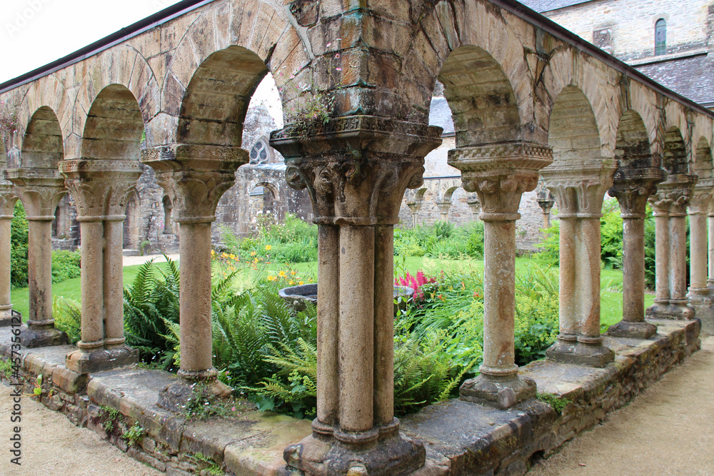 cloister in a abbey in daoulas in brittany (france)