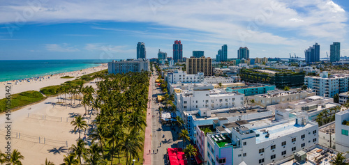 Miami, Florida April 12th, 2021. Aerial panoramic shot of Miami South Beach. photo